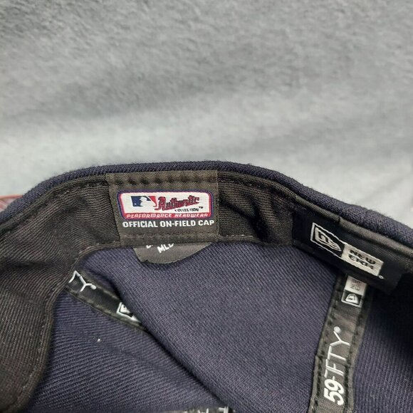 Atlanta Braves New Era Fitted Hat Navy & Red Size 7 5/8 Fitted Cap - Picture 9 of 12